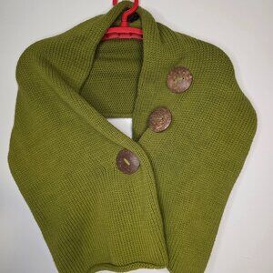 Pure Accessories Hand Knit 100% Cotton Green Cable Knit Wrap Shawl One Size